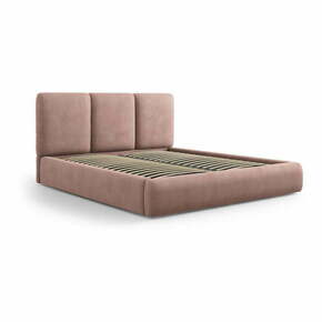 Svetlo rožnata oblazinjena zakonska postelja s prostorom za shranjevanje z letvenim dnom 140x200 cm Brody – Mazzini Beds