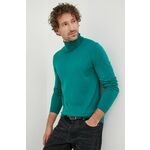 Volnen pulover BOSS moški, zelena barva, - zelena. Pulover iz kolekcije BOSS. Model s puli ovratnikom, izdelan iz tanke, elastične pletenine.