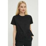 Bombažna kratka majica Sisley ženski, črna barva - črna. Kratka majica iz kolekcije Sisley, izdelana iz tanke, elastične pletenine. Model iz zračne bombažne tkanine.