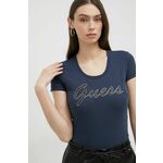 Kratka majica Guess ženski, mornarsko modra barva - mornarsko modra. Lahkotna kratka majica iz kolekcije Guess. Model izdelan iz tanke, elastične pletenine.