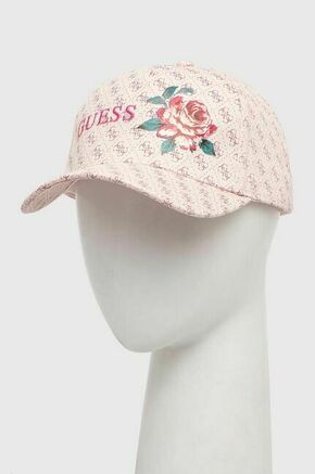 Bombažna bejzbolska kapa Guess roza barva - roza. Kapa s šiltom vrste baseball iz kolekcije Guess. Model izdelan iz vzorčaste tkanine.