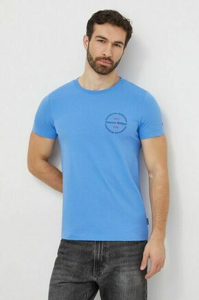 Bombažna kratka majica Tommy Hilfiger moški - modra. Kratka majica iz kolekcije Tommy Hilfiger