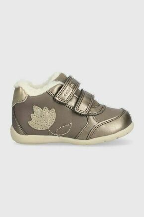 Otroški zimski škornji Geox rjava barva - rjava. Zimski čevlji iz kolekcije Geox. Podloženi model izdelan iz kombinacije lakastega usnja in tekstilnega materiala.