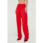 Hlače Moschino Jeans ženski, rdeča barva - rdeča. Hlače iz kolekcije Moschino Jeans. Model izdelan iz enobarvne tkanine. Poliester zagotavlja večjo odpornost na gubanje.