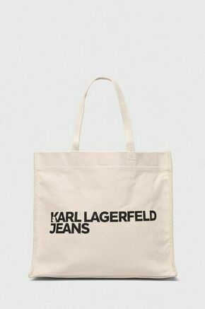 Torbica Karl Lagerfeld Jeans bež barva - bež. Velika torbica iz kolekcije Karl Lagerfeld Jeans. Model na zapenjanje