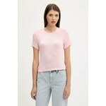 Kratka majica Juicy Couture SHEER FITTED TEE ženska, roza barva, JCWCT225301 - roza. Kratka majica iz kolekcije Juicy Couture, izdelana iz tanke, zelo elastične pletenine. Model iz izjemno udobne in zračne tkanine je idealen za toplejše letne čase.