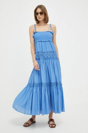 Bombažna obleka Twinset - modra. Casual obleka iz kolekcije Twinset. Model izdelan iz tkanine