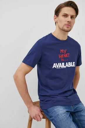 Desigual bombažna majica - mornarsko modra. T-shirt iz zbirke Desigual. Model narejen iz tanka