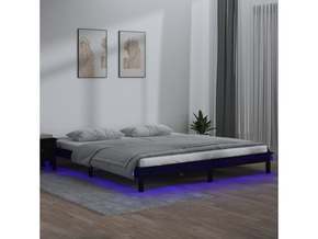 VIDAXL LED posteljni okvir črn 135x190 cm 4FT6 dvojni trden les