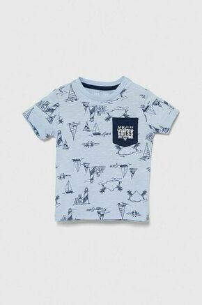 Otroška bombažna kratka majica Guess - modra. Otroške kratka majica iz kolekcije Guess