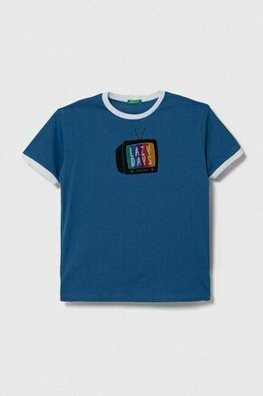 Otroška bombažna kratka majica United Colors of Benetton - modra. Otroške kratka majica iz kolekcije United Colors of Benetton
