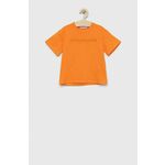 Otroška kratka majica Calvin Klein Jeans oranžna barva - oranžna. Otroške kratka majica iz kolekcije Calvin Klein Jeans. Model izdelan iz pletenine. Izjemno udoben material, izdelan iz naravnih vlaken.