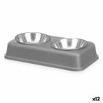 posodo za hrano za hišne ljubljenčke siva kovina 35 x 7,5 x 19 cm dvojna (12 kosov)