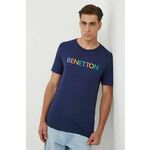 Bombažna kratka majica United Colors of Benetton mornarsko modra barva - mornarsko modra. Kratka majica iz kolekcije United Colors of Benetton, izdelana iz tanke, elastične pletenine. Model iz izjemno udobne bombažne tkanine.