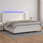 Box spring postelja z vzmetnico LED bela 200x200cm umetno usnje - vidaXL - Bela - 95,43 - 200 x 200 cm - vidaXL