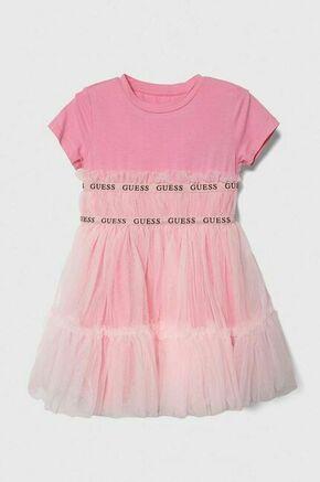 Otroška obleka Guess roza barva - roza. Otroški Lahkotna obleka iz kolekcije Guess. Model izdelan iz nežnega