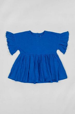 Otroška bombažna kratka majica zippy - modra. Otroške kratka majica iz kolekcije zippy. Model izdelan iz enobarvne pletenine.
