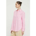 Bombažna srajca HUGO ženska, roza barva - roza. Srajca iz kolekcije HUGO, izdelana iz enobarvne tkanine. Model iz izjemno udobne bombažne tkanine.