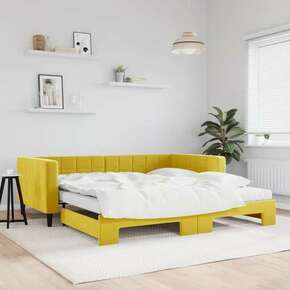 Greatstore Izvlečna dnevna postelja z vzmetnicami rumena 100x200 cm žamet