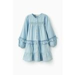 Otroška bombažna obleka zippy - modra. Otroški obleka iz kolekcije zippy. Nabran model, izdelan iz bombažne tkanine.