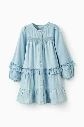 Otroška bombažna obleka zippy - modra. Otroški obleka iz kolekcije zippy. Nabran model