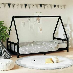 Greatstore Otroški posteljni okvir črn 90x190 cm trdna borovina