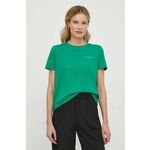 Kratka majica Tommy Hilfiger ženski, zelena barva - zelena. Kratka majica iz kolekcije Tommy Hilfiger, izdelana iz pletenine, prijetne na otip. Model iz izjemno udobne tkanine z visoko vsebnostjo bombaža.