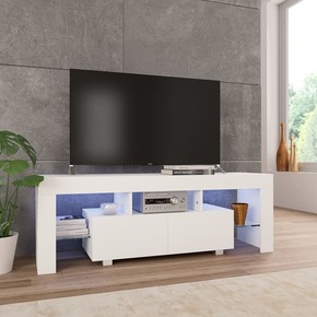 TV omarica z LED svetilkami visok sijaj bela 130x35x45 cm