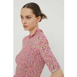 Majica HUGO ženska, roza barva - roza. Bluza iz kolekcije HUGO, izdelana iz vzorčaste pletenine. Model iz zračne tkanine z visoko vsebnostjo viskoze.