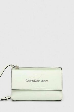 Torbica Calvin Klein Jeans zelena barva - zelena. Majhna torbica iz kolekcije Calvin Klein Jeans. Model na zapenjanje