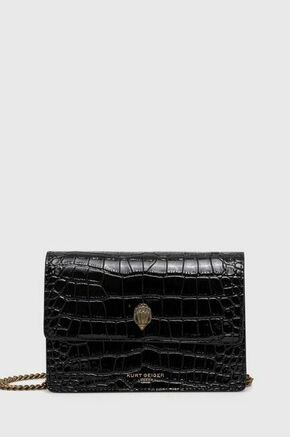 Usnjena torbica Kurt Geiger London črna barva - črna. Majhna torbica iz kolekcije Kurt Geiger London. Model na zapenjanje