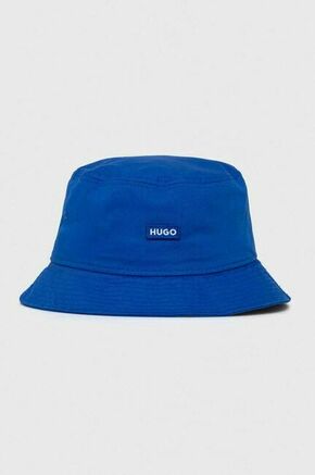 Bombažni klobuk Hugo Blue - modra. Klobuk iz kolekcije Hugo Blue. Model z ozkim robom