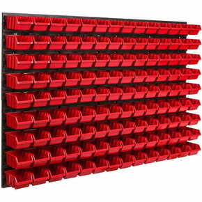 Botle Stenska plošča sistema za shranjevanje 115 x 78 cm z 126 kos Škatla viseče Rdeča Zložljive škatle