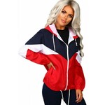 Red Hooded Triple Color Block Sporty Jacket 32317