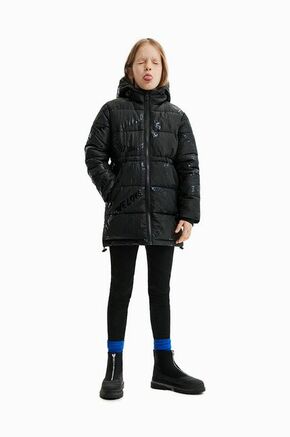 Otroška jakna Desigual črna barva - črna. Otroška Jakna iz kolekcije Desigual. Podloženi model izdelan iz materiala s potiskom.