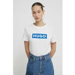 Bombažna kratka majica Hugo Blue ženski, bela barva - bela. Kratka majica iz kolekcije Hugo Blue, izdelana iz tanke, elastične pletenine. Model iz mehke in na otip prijetne tkanine.