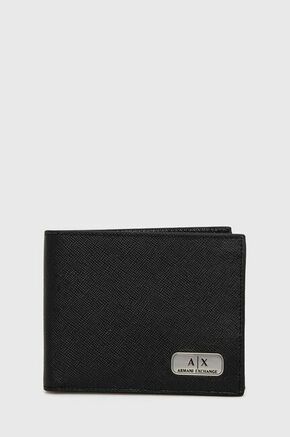 Armani Exchange usnjena denarnica - črna. Srednje velika denarnica s ključem iz priložene zbirke Armani Exchange. Model izdelan iz naravnega usnja.
