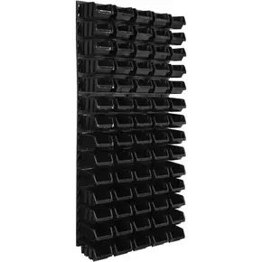 Botle Stenska plošča sistema za shranjevanje 58 x 117 cm z 70 kos Škatla viseče Črna škatle plastika