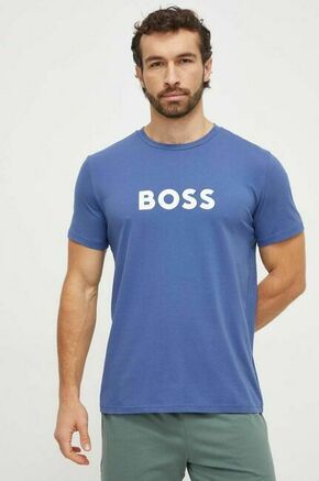 Bombažna kratka majica BOSS moški - modra. Kratka majica iz kolekcije BOSS