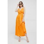 Obleka Artigli oranžna barva - oranžna. Obleka iz kolekcije Artigli. Nabran model, izdelan iz enobarvne tkanine. Lahek material, namenjen za toplejše letne čase.
