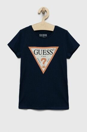 Otroška kratka majica Guess mornarsko modra barva - mornarsko modra. Otroški kratka majica iz kolekcije Guess. Model izdelan iz pletenine z nalepko.