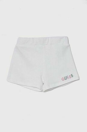 Otroške bombažne kratke hlače Guess bela barva - bela. Otroški kratke hlače iz kolekcije Guess. Model izdelan iz pletenine. Model iz izjemno udobne bombažne tkanine.