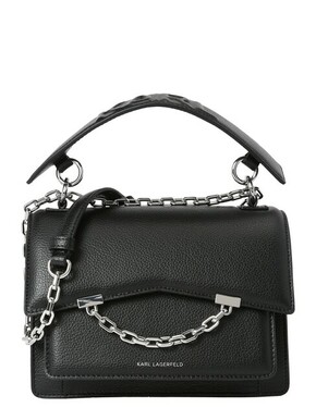 Usnjena torbica Karl Lagerfeld črna barva - črna. Majhna torbica iz kolekcije Karl Lagerfeld. na zapenjanje