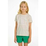 Otroška bombažna kratka majica Tommy Hilfiger bež barva - bež. Otroške kratka majica iz kolekcije Tommy Hilfiger. Model izdelan iz tanke, rahlo elastične pletenine.