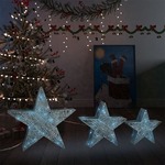 vidaXL Okrasne božične zvezde 3 kosi LED siva mreža zunanje/notranje