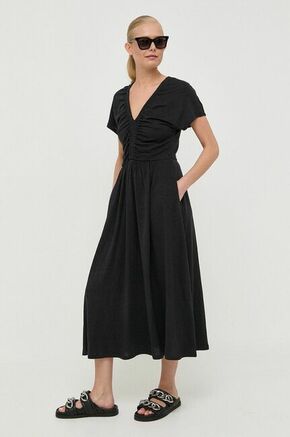 Lanena obleka Max Mara Leisure črna barva - črna. Obleka iz kolekcije Max Mara Leisure. Model izdelan iz enobarvne pletenine. Model iz mehke in zračne tkanine je idealen za toplejše letne čase.