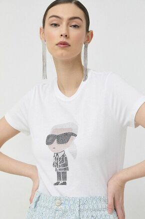 Bombažna kratka majica Karl Lagerfeld bela barva - bela. Kratka majica iz kolekcije Karl Lagerfeld. Model izdelan iz tanke