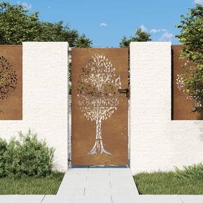VidaXL Vrtna vrata 85x175 cm corten jeklo dizajn drevesa