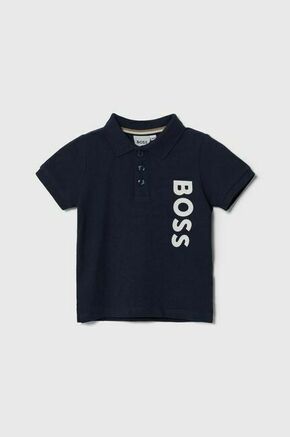 Otroške bombažne polo majice BOSS mornarsko modra barva - mornarsko modra. Polo majica za dojenčka iz kolekcije BOSS. Model izdelan iz udobne pletenine.