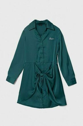 Otroška obleka Guess zelena barva - zelena. Otroški obleka iz kolekcije Guess. Model izdelan iz enobarvne tkanine. Zaradi vsebnosti poliestra je tkanina bolj odporna na gubanje.